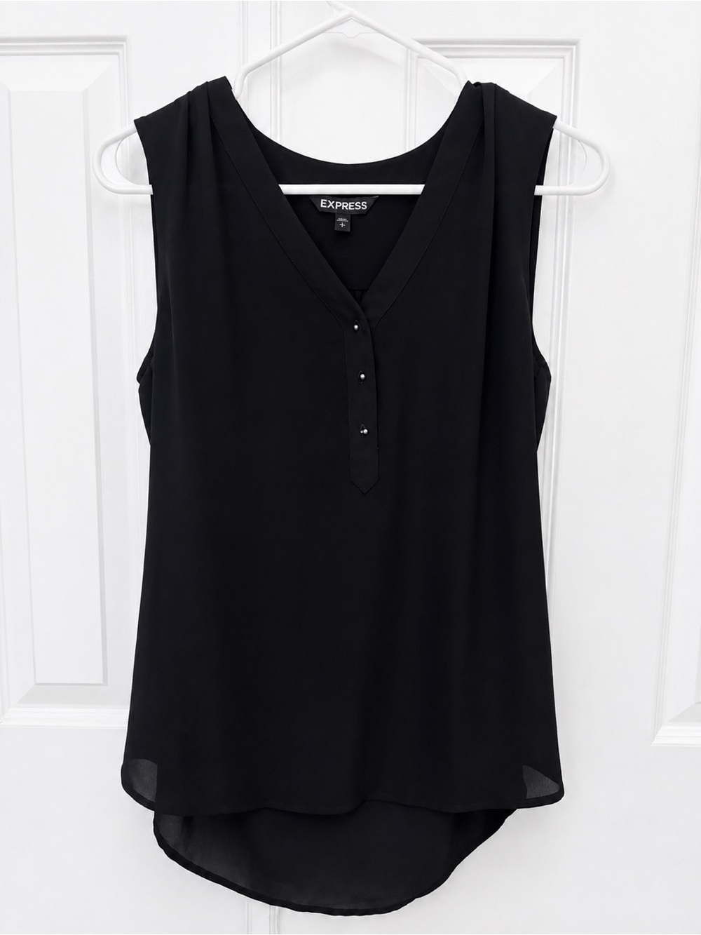 Express Black Sleeveless V-Neck Blouse with Henley Placket